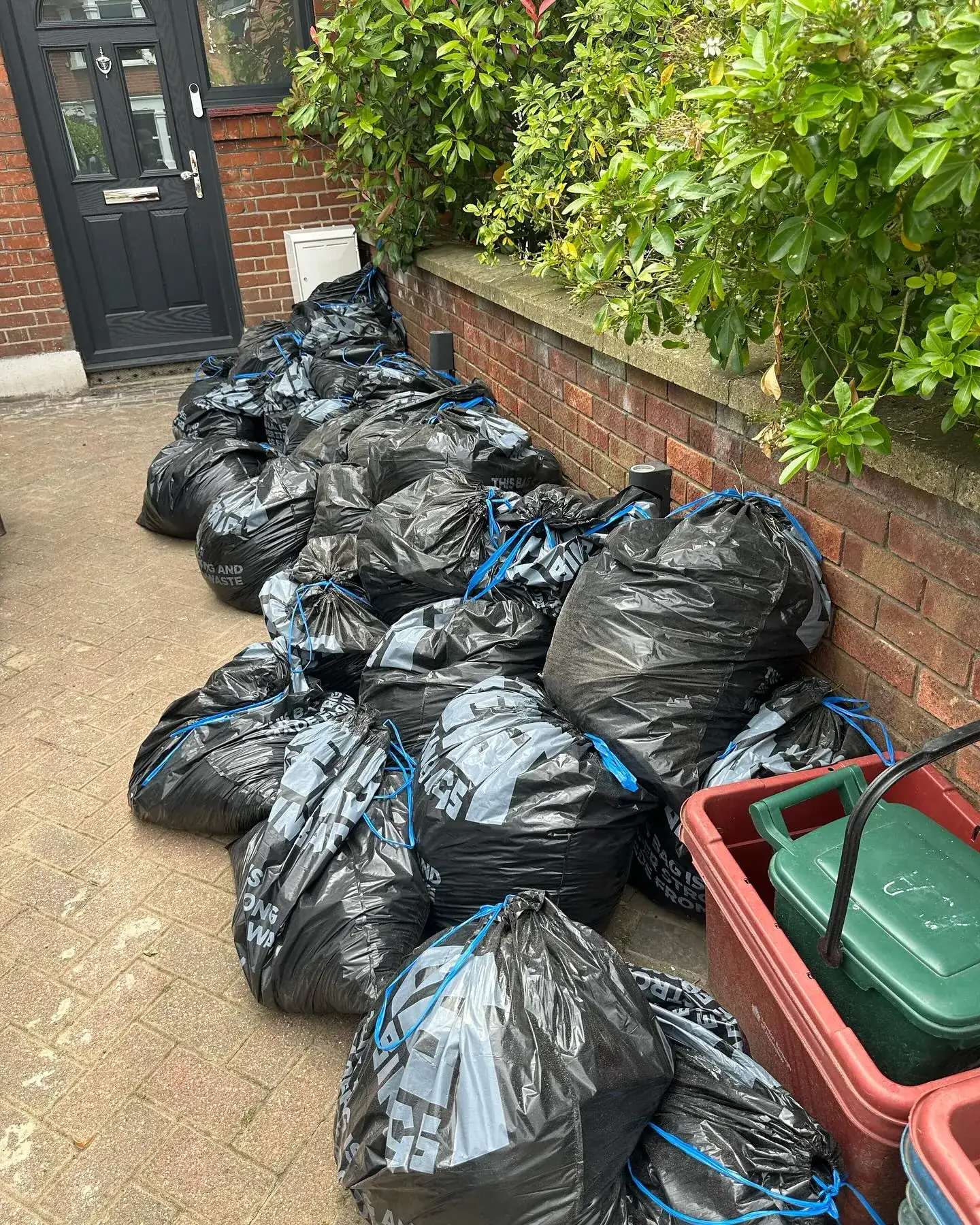 Bags of green waste ready for collection after a clearance in Nork