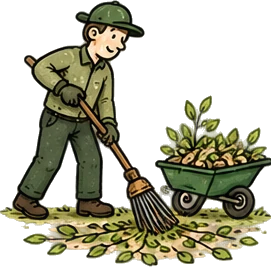 Illustration of a tree surgeon at work: site and garden clearance